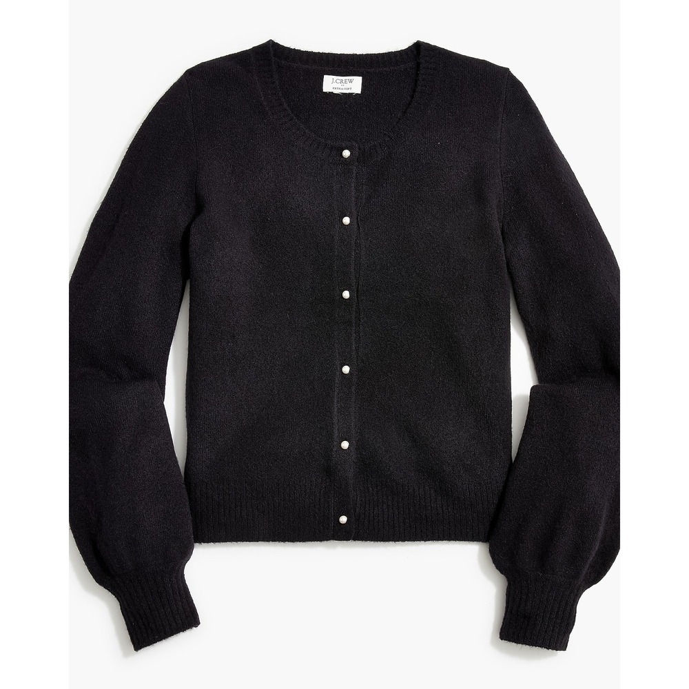 J Crew Women L Extra Soft Balloon Puff Sleeve Cardigan Wool Blend Pearl Black